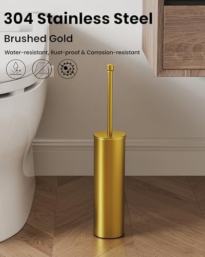 Toilet Brush and Holder Set, Toilet Bowl Brush for Bathroom with Long Handle, Stainless Steel Toilet Cleaner Brush with Durable Scrubbing Bristles,Splash-Prooft (Brushed Gold) - color: Brushed Gold