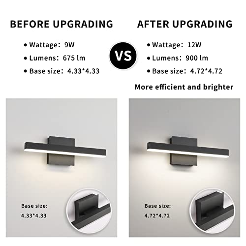 Joossnwell LED Bathroom Vanity Lighting Fixture Modern Bath Light Bar 15.75inch Black Wall Sconce 12W 4000K - color: Black-Not Dimmable, size: 15.7"Long-4000K