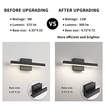 Joossnwell LED Bathroom Vanity Lighting Fixture Modern Bath Light Bar 15.75inch Black Wall Sconce 12W 4000K - color: Black-Not Dimmable, size: 15.7"Long-4000K