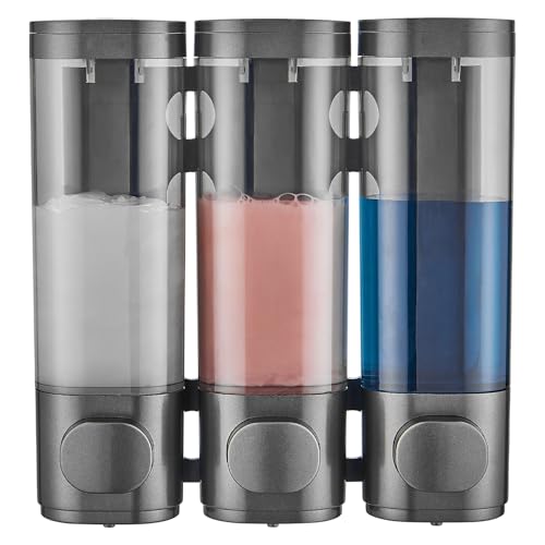Pollock Shampoo and Conditioner Dispenser 3 Chamber No Drill | Shower Soap Pump Dispenser Wall Mounted,Body Wash Dispenser,Shower Gel Shampoo Holder for Bathroom Accessories, (Gun 3) - color: Gun 3