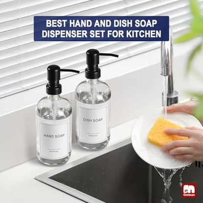 GMISUN Glass Soap Dispenser with Pump, 2 Pack Clear Bathroom Hand Soap Dispenser with Stainless Steel Pump, 17 Fl Oz Refillable Kitchen Hand and Dish Soap Dispensers Set, Modern Liquid Pump Bottles - color: Clear Bottle + Black Pump, size: 2 Pack