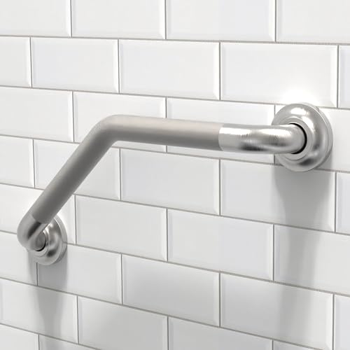 Decorative Angled Grab Bar for Stud Mount, ADA Compliant 500lbs Loading Capacity, Stainless Steel (Peened, 16 inches) - color: Brushed Nickel