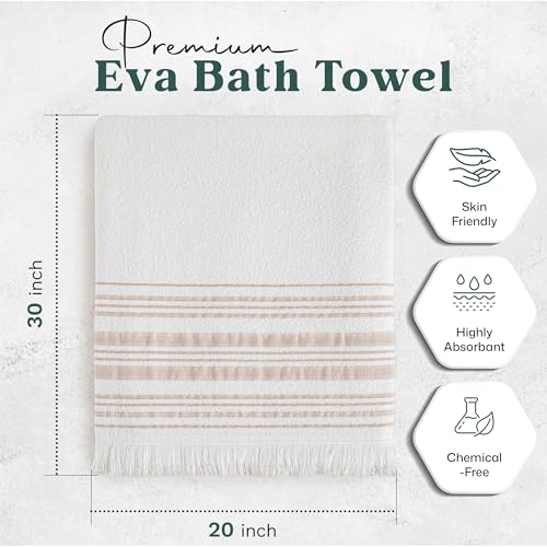 Chakra Derin 40% Rayon Derived from Bamboo 60% Turkish Cotton Bath Towels Set, 3-Piece Luxury 13"x13" Washcloth, 20''x30'' Hand & 30"x56" Bath Towel Set for Bathroom, White/Beige - color: White/Beige - Derin, size: 3-Piece Set - (13"x13", 20''x30'', 30"x5