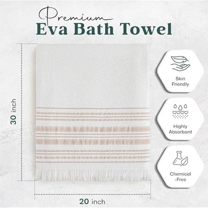 Chakra Derin 40% Rayon Derived from Bamboo 60% Turkish Cotton Bath Towels Set, 3-Piece Luxury 13"x13" Washcloth, 20''x30'' Hand & 30"x56" Bath Towel Set for Bathroom, White/Beige - color: White/Beige - Derin, size: 3-Piece Set - (13"x13", 20''x30'', 30"x5
