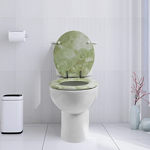 Round Toilet Seat Natural Wood Toilet Seat with Zinc Alloy Hinges, Easy to Install also Easy to Clean, Anti-pinch Marble Toilet Seat by Angol Shiold (Round, Green Marble) - color: Green Marble, size: Round-16.5“