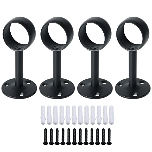 Alise Curtain Rod Holder Bracket 32mm Dia,Closet Rod Holders Wall Mount | Ceiling Mounted Curtain Rod Flange Brackets,Ceiling Curtain Rods Brackets for Bathroom Curtain,Stainless Steel,Black,4Pcs - color: Matte Black, size: 32mm/1-1/4 Inch Dia.