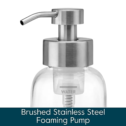 Grove Co. Foaming Soap Dispenser Set, 2 x 12oz Glass Bottles, Reusable | Pair with our Foaming Soap Refills; Stainless Steel Pump; No plastic waste; Reusable dispenser; Refill format - color: Clear, size: 24 Ounce ( Pack of 2)