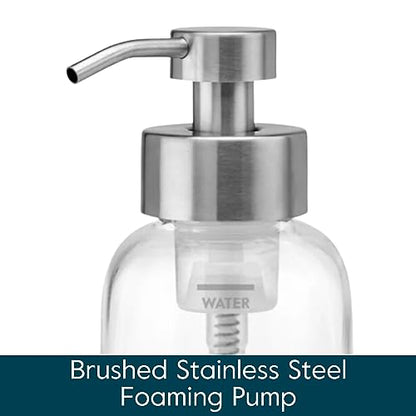 Grove Co. Foaming Soap Dispenser Set, 2 x 12oz Glass Bottles, Reusable | Pair with our Foaming Soap Refills; Stainless Steel Pump; No plastic waste; Reusable dispenser; Refill format - color: Clear, size: 24 Ounce ( Pack of 2)