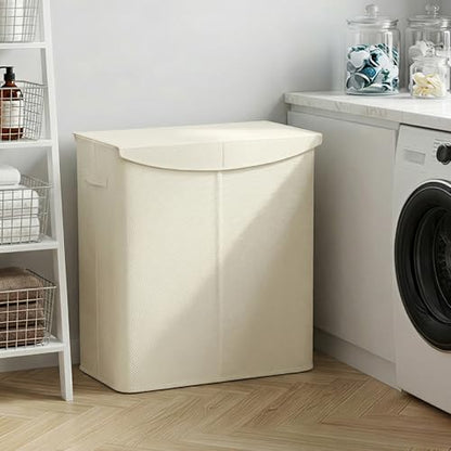 Lifewit 136L Double Laundry Hamper, 2 Sections Large Laundry Basket with Lid and Removable Bag, Divided Dirty Clothes Hamper in Bedroom Bathroom Dorm College, White
