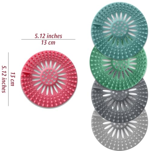 Inmorven Bathroom Sink Drain Strainers - 5 Pack Silicone Hair Catcher, Flexible Reusable Drain Protector for Shower, Bathtub & Sink