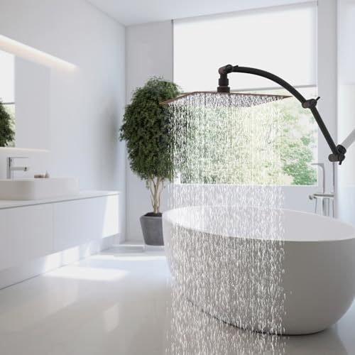 Hibbent 12'' Rain Shower Head with 16'' Extension Arm, Oil Rubbed Bronze | cUPC Certified High Pressure Rainfall Showerhead with Solid Brass Adjustable Shower Head Extension Arm, Fixed Showerheads - color: Oil Rubbed Bronze, style: Square 12''
