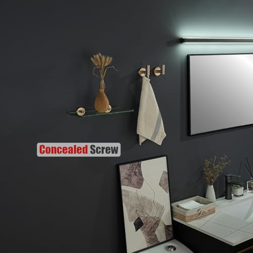 JQK Bathroom Glass Shelf, Tempered Glass Shower Storage 12 by 5 inches, 304 Stainless Steel Champagne Bronze Wall Mount 2 Pack, TGS101L12-CB-P2 - color: Champagne Bronze, size: 12 Inch (2 Pack)