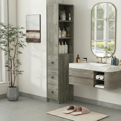 ARTETHYS Tall Slim Bathroom Storage Cabinet with 3 Adjustable Shelves Gray | Slim Free Standing Space Saver Organizer for Living Room Kitchen, 3 Drawers - color: Grey