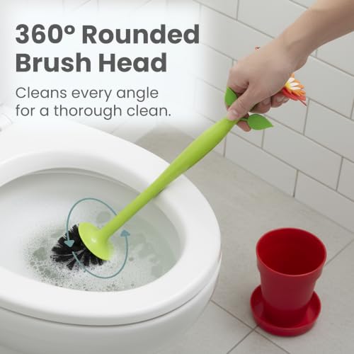 Vigar Flower Power Toilet Brush and Holder Set, House and Bathroom, Red | Toilet Bowl Cleaner, Daisy-Shaped Handle, Flowerpot Base and Saucer, for House and Bathroom - color: Red