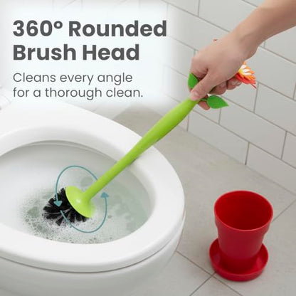 Vigar Flower Power Toilet Brush and Holder Set, House and Bathroom, Red | Toilet Bowl Cleaner, Daisy-Shaped Handle, Flowerpot Base and Saucer, for House and Bathroom - color: Red