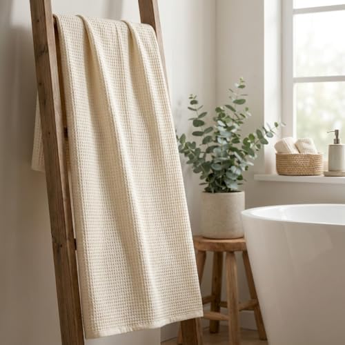 Bamboo Viscose Waffle Bath Towels - Pack of 4 - Ivory - 250 GSM – 100% Viscose Derived from Bamboo - Quick-Dry Waffle Weave - Spa & Gym Ready - Oeko-TEX Certified – Absorbent - Breathable - color: Ivory