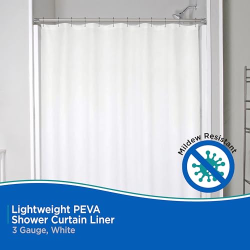 Kenney KN61430 Lightweight 3 Gauge Waterproof PEVA Shower Curtain Liner with Durable Eyelet Hang Holes and Weighted Magnetic Hem for Bathroom, 70" W x 72" H, White, 1-Pack - color: White, size: 70"W x 72"L (Pack of 1)
