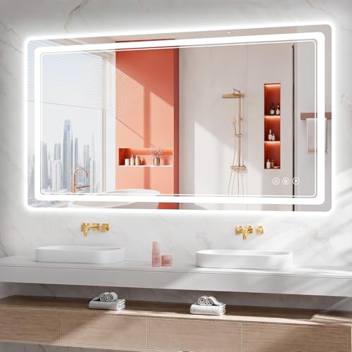 BEAUTYPEAK 24"x48" LED Bathroom Mirror with Lights, Backlit + Front Lit, Anti-Fog, Lighted Bathroom Mirror for Wall, HD Shatterproof Tempered Glass, Dimmable, Memory Function (Horizontal/Vertical) - size: 48"L x 24"W