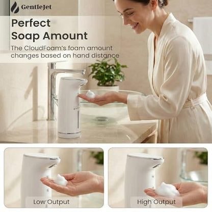 GentleJet Cloudfoam Automatic Foaming Soap Dispenser Touchless Foam Dispenser for Kids & Family, Soft Rich Foam, USB-C Rechargeable, No-Clog Design, IPX5 Waterproof, 320 ml - color: White - Chrom