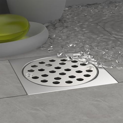 EXF 4 Inch Screw in Round Shower Floor Drain Cover, Stainless Steel Replacement Shower Drain Strainer Hair Catcher Brushed Nickel - color: Nickel-round