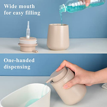 BosilunLife Ceramic Soap Dispenser - Dish Soap Dispenser for Bathroom 12Oz | Refillable Liquid Hand Wash Dispenser for Essential Oil, Lotion Soap, Khaki - color: Khaki