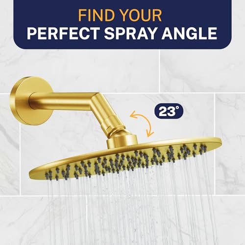 HammerHead Showers Solid Metal Round 8 Inch Rainfall Shower Head, High Flow Shower Head Optimized for Pressure, Brushed Gold, 2.5 GPM - color: Brushed Gold, size: 2.5 GPM