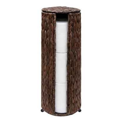 PINXIURY Water Hyacinth Paper Roll Holder, Wicker Toilet Paper Holder Stand for Bathroom, Toilet Roll Holder Stand for Bathroom and Under Sink, 3 Rolls of Toilet Paper Storage, Coffee - color: Coffee