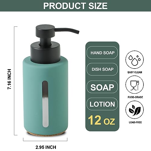 Enra Thick Glass Soap Dispenser with Clear Window,12oz Green Bathroom Soap Dispenser with Lotion Pump Hand Liquid Soap Dispenser Countertop Lotion Bottle for Bathroom - color: Green