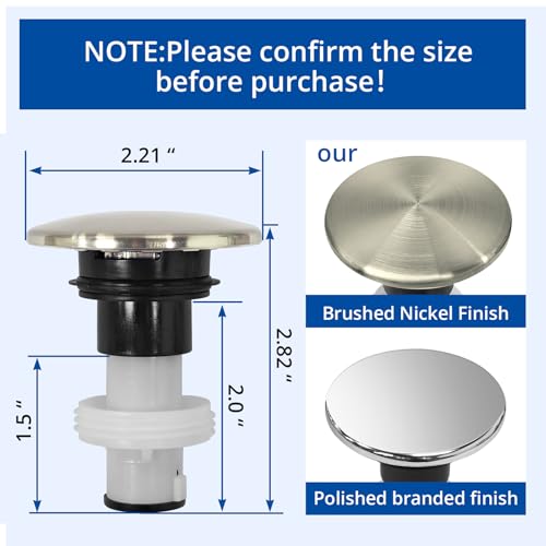 972-098J Brushed Nickel Bathroom Sink Push & Seal Pop Up Drain Stopper | Sealed and Durable 35338-06XX