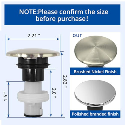 972-098J Brushed Nickel Bathroom Sink Push & Seal Pop Up Drain Stopper | Sealed and Durable 35338-06XX