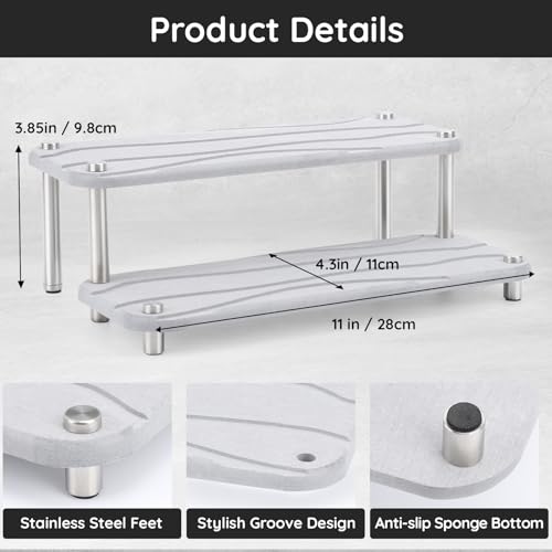 Segbeauty 2 Tier Quick Dry Diatomaceous Earth Stone Tray, 11x4.3in Water Absorbing Bathroom Tray Countertop Organizer Instant Drying Vanity Tray, Kitchen Counter Dish Soap Dispenser Rack Sponge Holder - color: Gray