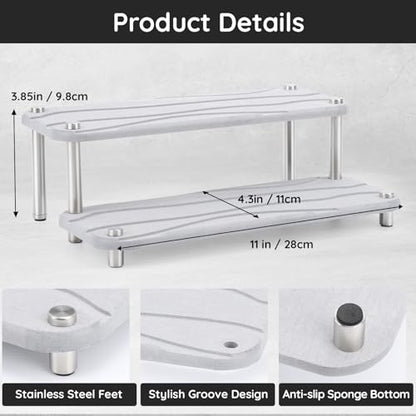 Segbeauty 2 Tier Quick Dry Diatomaceous Earth Stone Tray, 11x4.3in Water Absorbing Bathroom Tray Countertop Organizer Instant Drying Vanity Tray, Kitchen Counter Dish Soap Dispenser Rack Sponge Holder - color: Gray