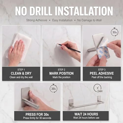 Songtec Bathroom Towel Bar 16-inch, No Drill Stick On Towel Rack, Easy Install with Self-Adhesive, Premium SUS304 Stainless Steel - Brushed Nickle - color: Brush Nickle, size: 16-Inch