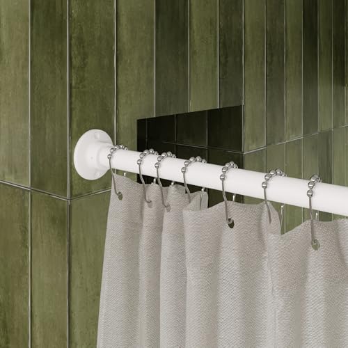 Naiture 304 Stainless Steel 36" Straight Shower Curtain Rod, Matte White | One-Piece Rod, Cut to Fit, Rustproof, Heavy-Duty Zinc Alloy Flange, Permanent Wall Mount, Mounting Hardware Included - color: Matte White, size: 36''