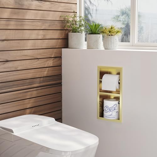 Neodrain Gold Recessed Toilet Paper Holder,Dual Rolls | 304 Stainless Steel,Rustproof & Durable,Space-saving,Recessed double roll tissue holder for Bathroom & RV - color: Gold, size: 6X12In