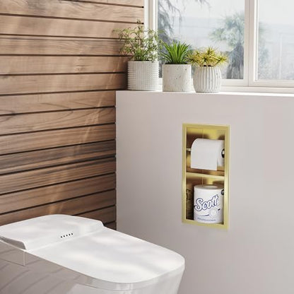 Neodrain Gold Recessed Toilet Paper Holder,Dual Rolls | 304 Stainless Steel,Rustproof & Durable,Space-saving,Recessed double roll tissue holder for Bathroom & RV - color: Gold, size: 6X12In