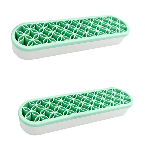 TANG SONG 2 PCS Silicone Make up Brush Holder Cosmetic Storage Box Desktop Organizers (Green) - color: Green, size: 2 PCS