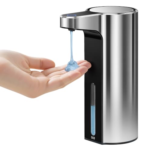 EKO Aroma 9 fl oz Automatic Liquid Soap Dispenser, Rechargeable & Water-Resistant for Kitchen and Bathroom with Adjustable Soap Dispensing Volume Control (Chrome Metallic) - color: Chrome Metallic, size: 9 oz (Standard Rechargeable)