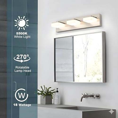 Brushed Nickel Vanity Lights for Bathroom - 3 Light Vanity Light Fixture - Dimmable LED Wall Sconces - Daylight 5500K - Elegant Bath Light Fixtures for Over Mirror - size: 3-Light,20Inch