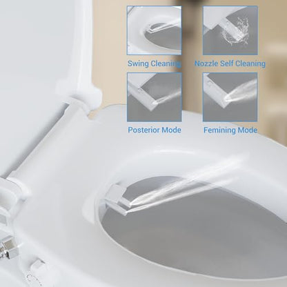 Bidet Toilet Seat Non Electric, Elongated Raised Toilet Bidet Seat with Dual Nozzles, Self Cleaning, Soft Close Lid, Rear and Feminine Washing for Seniors Adults - style: Raised Bidet Toilet Seat