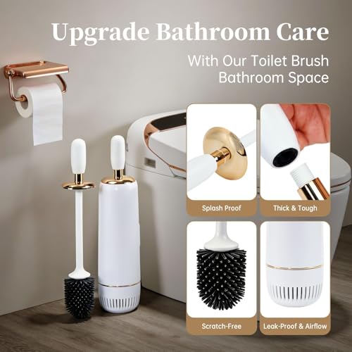 Toilet Brush and Holder Set,Luxury Toilet Brush & Sleek Stand, High-End Modern Silicone Toilet Brush Set, Non-Scratch Hygienic, Odor-Free Design - Easy to Clean (Matte Black + Silver, B),Father's Day - color: Matte Black + Silver