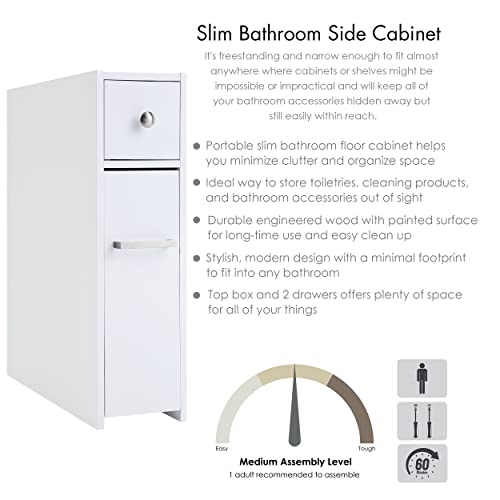 Spirich Slim Bathroom Storage Cabinet with Toilet Paper Holder, White | Slide-Out Drawers, Hidden Top Compartment, Toilet Paper Storage for Small Bathrooms, Powder Rooms, and Narrow Spaces - color: White
