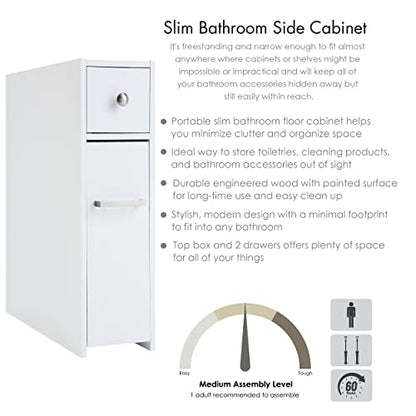 Spirich Slim Bathroom Storage Cabinet with Toilet Paper Holder, White | Slide-Out Drawers, Hidden Top Compartment, Toilet Paper Storage for Small Bathrooms, Powder Rooms, and Narrow Spaces - color: White
