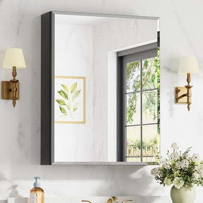 24x30 Inch Medicine Cabinet with Beveled Mirror, Aluminum Medicine Cabinet | Double Side Mirror Door, Adjustable Glass Shelves, Surface or Recessed Mount Bathroom Mirrors with Storage, Black - size: 24 in. x 30 in.