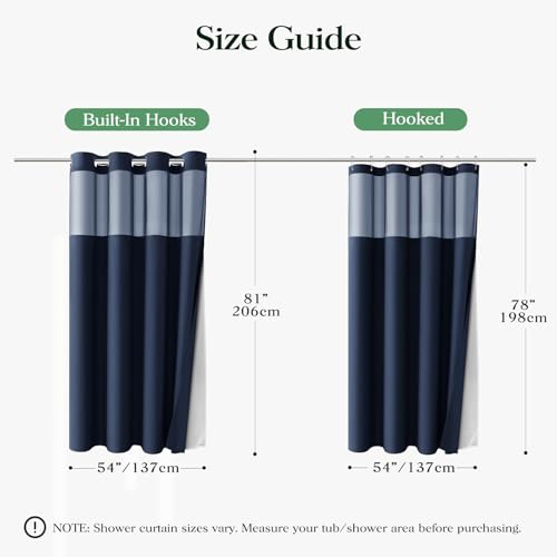 Navy Blue Hook Free Waffle Shower Curtain & Snap-in Liner,54x81 | Less Time to install, 3 in 1 Fabric Shower Curtain and Liner Set with Magnets, Stall, Long, Shower Curtains for Bathroom - color: B Navy Blue, size: 54"W x 81"L (Pack of 1)
