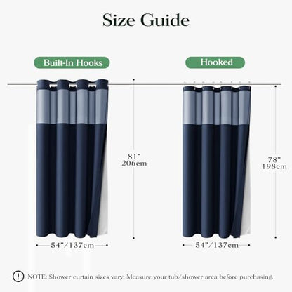Navy Blue Hook Free Waffle Shower Curtain & Snap-in Liner,54x81 | Less Time to install, 3 in 1 Fabric Shower Curtain and Liner Set with Magnets, Stall, Long, Shower Curtains for Bathroom - color: B Navy Blue, size: 54"W x 81"L (Pack of 1)