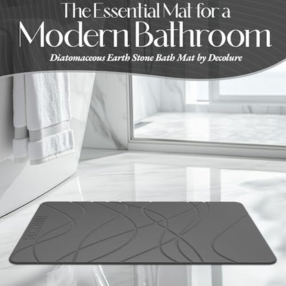 DECOLURE Stone Bath Mat Large, Quick Dry & Non-Slip Diatomaceous Earth Shower Mat for Bathroom, Luxurious & Easy to Clean Diatomite Stone Mat for Bathroom, Kitchen, High Density (Large, Grey) - size: 26" x 17" (Rectangular)