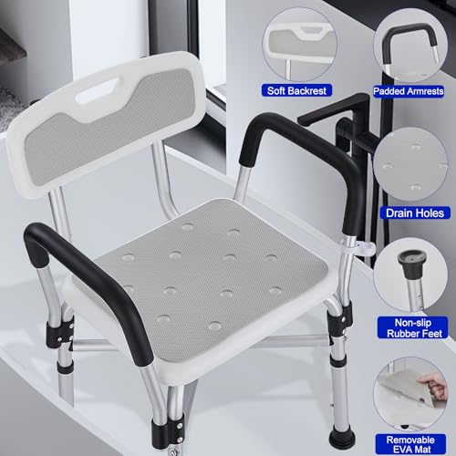 Shower Chair for Elderly and Disabled Inside Shower,Gray | 6-Height AdjustableShower Seat for Inside Tub,Shower Chair with Arms and Back 400 LB Heavy Duty - color: Gray