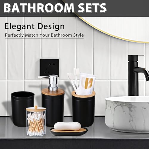 Bathroom Accessories Set 5Piece Black Bathroom Sets, Toothbrush Holder, Toothbrush Cup, Lotion Soap Dispenser, Soap Dish and Qtip Holder Bathroom Decor - style: Black