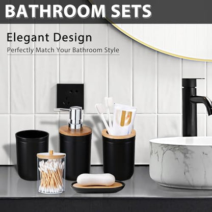 Bathroom Accessories Set 5Piece Black Bathroom Sets, Toothbrush Holder, Toothbrush Cup, Lotion Soap Dispenser, Soap Dish and Qtip Holder Bathroom Decor - style: Black